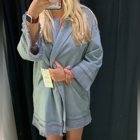 Zara Fringed Faux Suede Jacket - Picture 8 of 9